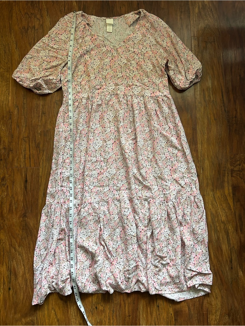 H&M Pink and Cream Floral Midi Dress - Picture 2 of 7